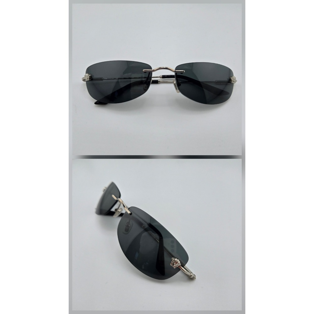 Versace Mod 2275 Rimless Sunglasses Silver Medusa Dark Grey Lens Italy Authentic - Picture 5 of 8